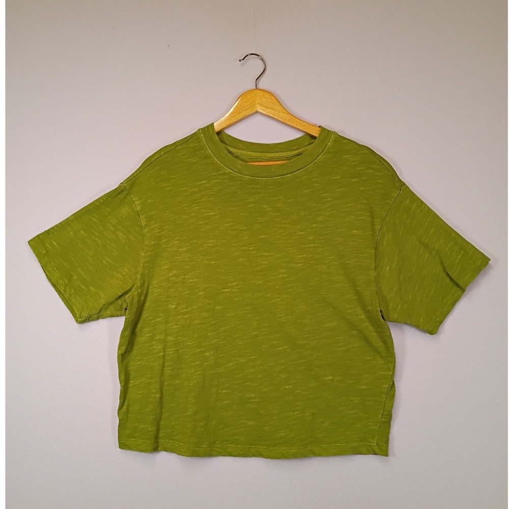Boho Universal Thread Womens Medium Green Slub Knit Boxy Cropped T-Shirt